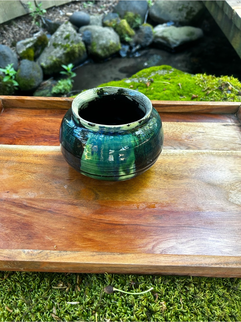 Vintage / signed handcrafted Blue - Green Ceramic Decorative Bowl - Home Art